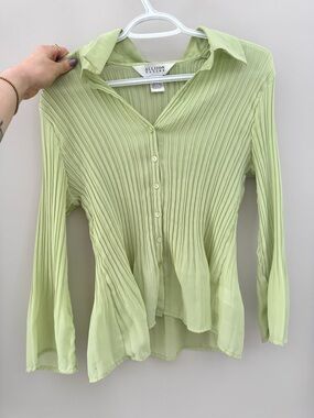 Allison Taylor Light Lime Pleated Button-Front Blouse